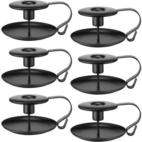 SHINING HOUSE Juego de 6 candelabros de hierro forjado de color negro, candelabro cónico de metal de hierro, candelabro vintage con asa para velas de 0,31" de grosor, decoración para fiestas de bodas