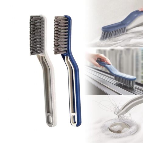 Cepillos multifuncionales 2 en 1, 2 cepillos para esquinas de baño, cepillo de limpieza con clip, para limpiar azulejos de pared y marcos de ventanas. (1/5)