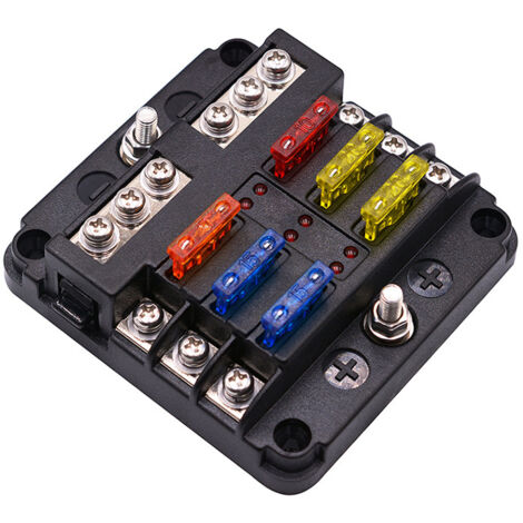SHINING HOUSE Caja de fusibles de 1 vía, portafusibles con bus negativo, bloques de fusibles de cuchilla con 16 fusibles, 6 indicadores LED, cubierta protectora para automóviles, barcos, camiones, SUV (1/4)