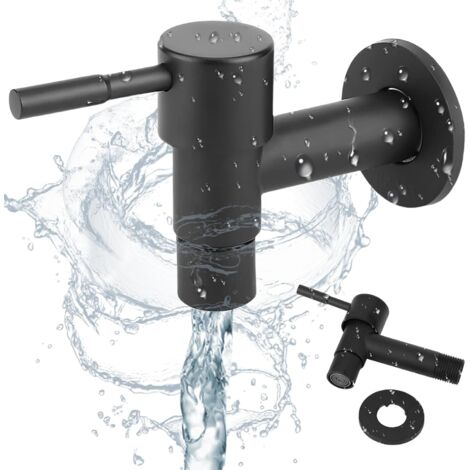 Grifo de piscina para fregar, grifo de pared negro, grifo de fregadero de manija corta, grifo de acero inoxidable 304 de apertura rápida y fría, grifo retro negro para lavadora