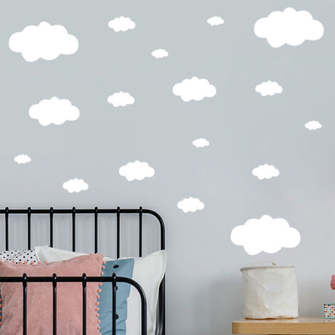 SHINING HOUSE Pegatinas de pared con nubes para niños - Pegatinas decorativas para pared de habitación de bebé - Fáciles de aplicar en color blanco