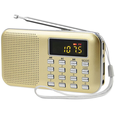 SHINING HOUSE Radio portátil, radio FM AM, funciona con pilas y red eléctrica, MP3, altavoz, compatible con tarjeta TF/USB, linterna, adecuada (dorada)
