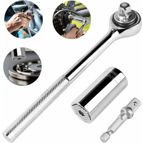 SHINING HOUSE Juego de llaves de tubo universales con adaptador de taladro, compatible con todo tipo de tuercas, de 7 mm a 19 mm, juego de llaves de tubo de trinquete multiusos 3 en 1 (1/5)