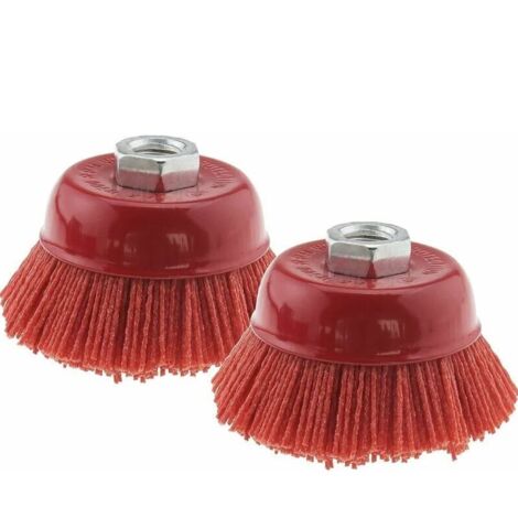 Cepillo abrasivo de acero con filamento de nailon, rosca interna M14x2, 75 mm, color rojo (2 unidades) (1/4)