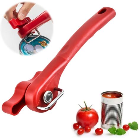 SHINING HOUSE Abrelatas manual de seguridad, diseño ergonómico antideslizante, abrelatas de acero inoxidable 2 en 1, abridor de cocina adecuado para manos débiles, rojo (1/5)