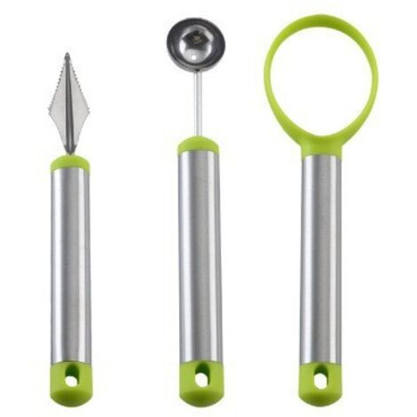 SHINING HOUSE Juego de 3 herramientas para tallar frutas, cuchillo para tallar frutas, sacabolas de manzana, cuchara para sacar bolas de melón de acero inoxidable para cocina (1/4)