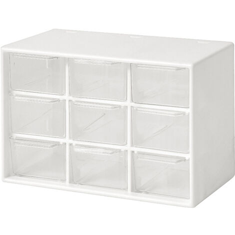 SHINING HOUSE Organizador de maquillaje, caja de almacenamiento de cosméticos de 9 cajones, minicaja de plástico para guardar joyas para escritorios, tocadores, dormitorios y baños (blanco)