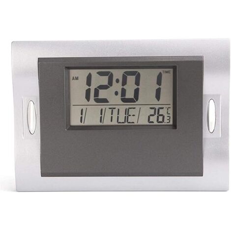 SHINING HOUSE Reloj silencioso moderno para sala de estar, pantalla LCD, despertador electrónico creativo, hora, fecha, semana y temperatura, reloj de mesa (gris) (1/4)