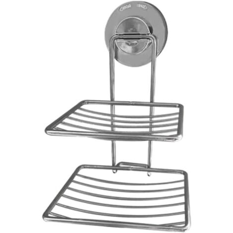 SHINING HOUSE Jabonera de acero inoxidable sin perforaciones para ducha con ventosa, soporte de jabón de ducha de doble capa, jabonera, cesta de jabón para baño, cocina