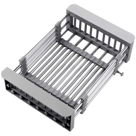 SHINING HOUSE Escurridor de platos retráctil de acero inoxidable para fregadero, estante de cocina, rejilla para secar platos con borde de plástico antideslizante, macarrón