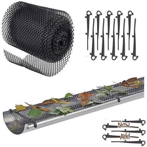 SHINING HOUSE Malla para canalones ROBUSTA de alta calidad [INCLUYE 12 ganchos + 1 rejilla de 6 m x 15 cm] Protección de techo + Protección de hojas (1/5)
