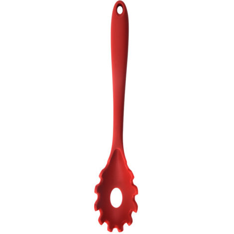 SHINING HOUSE Cuchara para pasta de cocina, cuchara para pasta sabrosa con dispensador de agujeros y mango suave (negro y rojo 21,3 x 3,5 cm), cuchara para pasta para cocinar fideos (1/5)