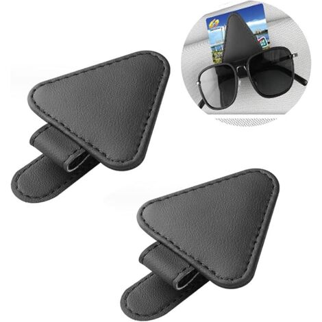 SHINING HOUSE Piezas de soporte para gafas de coche, soporte de cuero para gafas de coche, colgador y clip de cuero para gafas, utilizado para guardar gafas, tarjetas, billetes, etc. en el coche (negr (1/5)