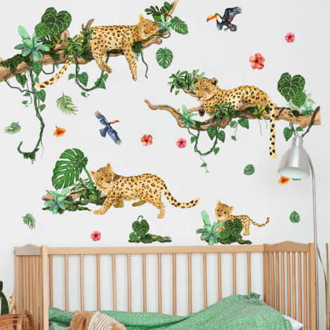 SHINING HOUSE Pegatinas de pared de animales de la jungla, calcomanías de pared de leopardo y guepardo, decoración de pared de safari para habitación de niños, guardería, sala de estar (1/4)