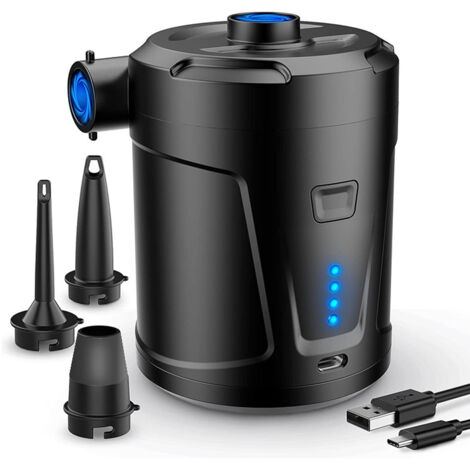 SHINING HOUSE Bomba de aire eléctrica, batería recargable de 5200 mAh, inflador de colchón inflable con 3 boquillas de aire, inflador rápido para bote inflable/colchón de aire (1/4)