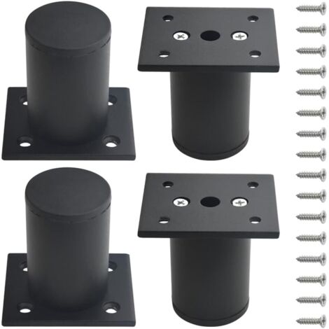 SHINING HOUSE Juego de 4 patas de metal para muebles de cocina, patas ajustables, patas redondas negras para sofá, patas de soporte para mesa de 60 mm