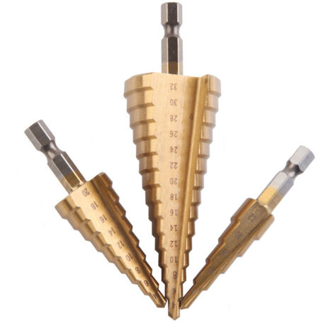 Set 4 Alesatori A Ponte Conici HSS | 3/8, 1/2, 5/8, 3/4 Di Pollice | Per Acciaio, Metallo, Legno Con Scatola