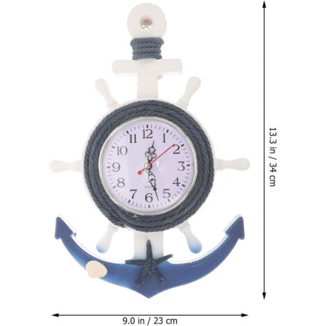 Orologio da parete in legno nautico con ancora e timone di nave