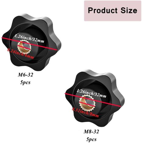 Sourcing Map 4 Pomelli A Stella M10 Filettatura Femmina 48 Mm Testa In Plastica Foro Passante In Ottone Maniglie Di Serraggio Filettate Manopole A Mano, Nero - Foto 3