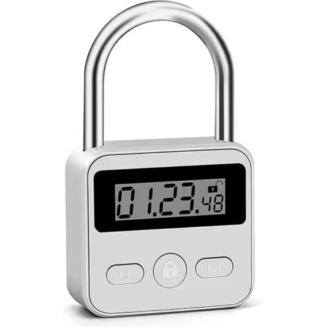SHINING HOUSE Elektronisches Anti-Sucht-Vorhängeschloss aus Metall mit hintergrundbeleuchtetem LCD-Display, USB-Aufladung, 500 Stunden Standby-Zeit, für Handy, Snack, Alkohol, Silber (1/4)