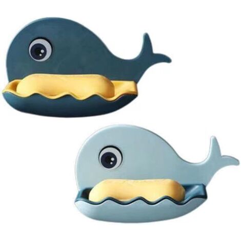 SHINING HOUSE 2er-Pack an der Wand montierter Seifenschalenhalter aus Gummi ohne Bohren mit Wasserablauflöchern – Seifenboxen in Walform für Badezimmer, Küche, Duschraum (1/4)
