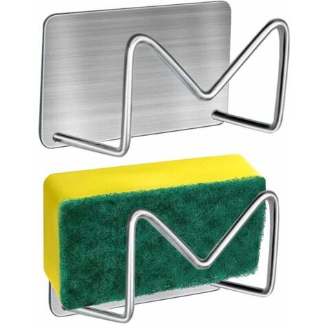 SHINING HOUSE 2er Set Selbstklebender Schwammhalter, 304 Edelstahl Küchenspüle Schwammhalter Ohne Bohren Schwammhalter für Abtropffläche - Silber, (1/5)