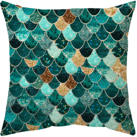 SHINING HOUSE Meerjungfrau-Kissenbezüge mit Pailletten, blaugrüne Meerjungfrauenschuppen-Kissenbezüge, Heimdekoration für Jungen, Mädchen, Schlafzimmer, Wohnzimmer, Sofa, Auto, Kissen, 45 x 45 cm (1/4)