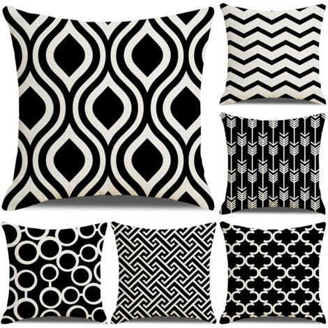 SHINING HOUSE Superweicher geometrischer Kissenbezug für Sofa, Bett, Couch, Kissenbezug, Heimdekoration, 45 x 45 cm, 6er-Set (Schwarz-Weiß-Muster) (1/4)