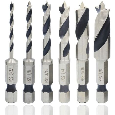SHINING HOUSE Stück 1/4 Zoll Sechskantschaft, professionelle Spiral-Holzbohrer, imperialer Sechskantschaft-Rotations-Holzbohrer, HSS-Spiral-Senkerbohrer, Spirallochschneider zum Bohren von Holz, Metal (1/5)