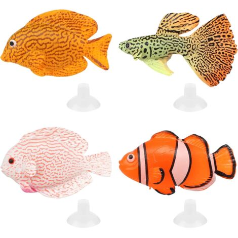 SHINING HOUSE Gefälschte Sipcone-Fische, 4 Stück, künstliche Fische für Aquarien, gefälschte tropische Fische, gefälschte dekorative Fische für Aquarien, Dekoration, Ornamente mit 4 Saugnäpfen (4 Mode (1/5)