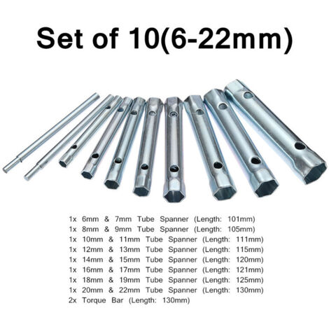 SHINING HOUSE 10-teiliges Rohrschlüssel-Set, 6–22 mm, Zündkerzenschlüssel, Rohrschlüssel, Rohrschlüssel, Zündkerzenschlüssel, metrische Doppelrohrschlüssel zum Schrauben (1/5)