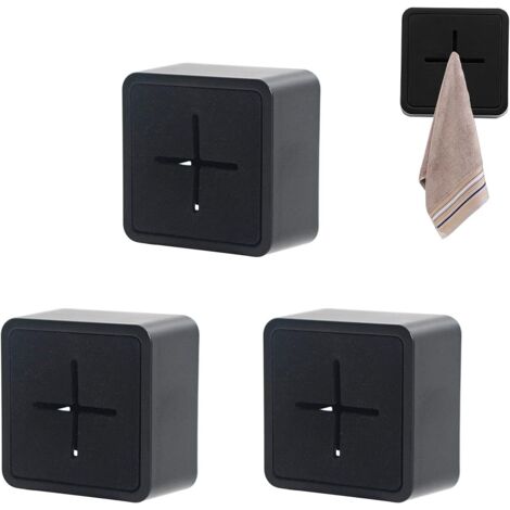 Selbstklebende Handtuchklammern fürs Badezimmer, selbstklebende Haken für Geschirrtücher (schwarz), 4,7 x 4,7 x 2,5 cm, 3 Stück (1/5)