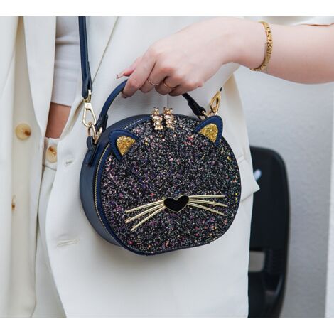 SHINING HOUSE Handtasche mit Pailletten, Glitzer, Katzenform