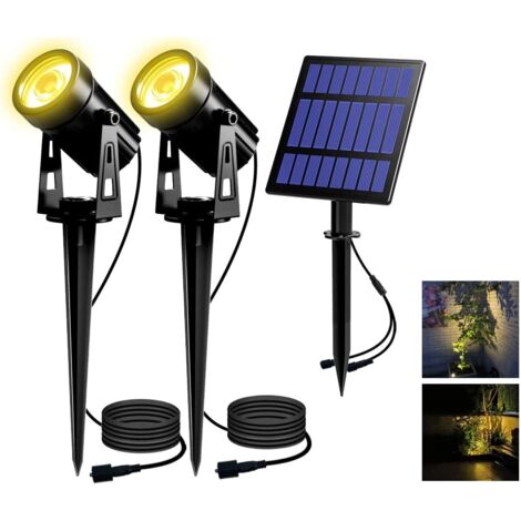 Luce solare da giardino 2 in 1 Faretto solare Lampada solare da esterno Faretto solare da esterno con IP65 impermeabile per alberi, giardino, sentieri, prati, terrazze (giallo caldo 3000K) [Classe ene