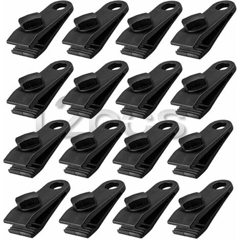 12 pezzi Morsetto per telone, set di clip per telone resistenti Morsetto per tenda da sole istantaneo per tende Telo per roulotte Copertura per ombra da giardino, nero (12) (1/5)