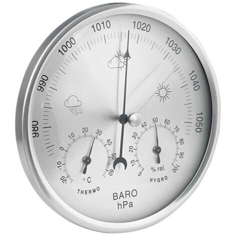 Barometro E Igrometro Analogico In Metallo Bianco Argento - Misuratore Temperatura E Umidità Per Interni/Esterni, Da Parete O Tavolo