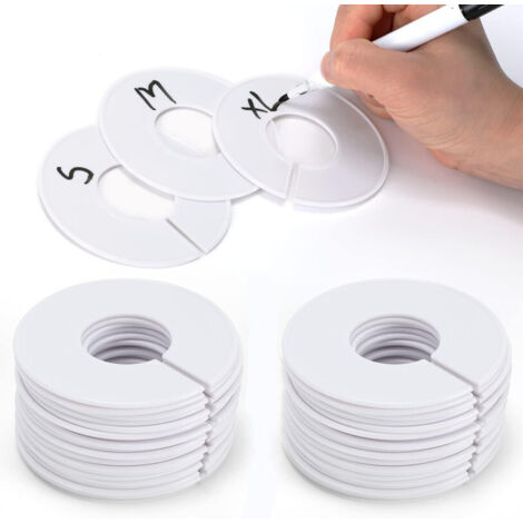 GABRIELLE 40 pezzi divisori rotondi per taglie di vestiti per armadio per bambini, divisori per grucce in plastica per guardaroba (bianco)