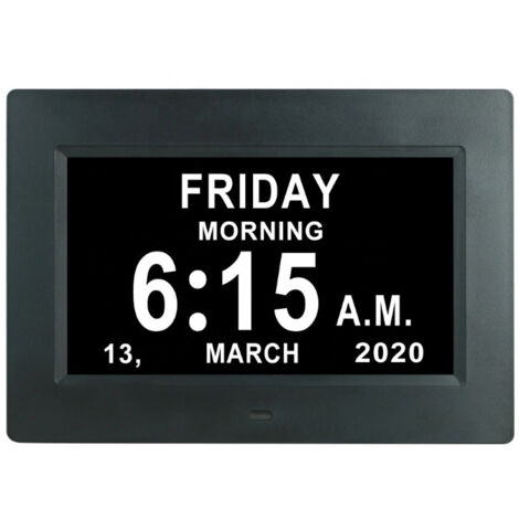 GABRIELLE Orologio digitale con calendario, LCD con oscuramento automatico, 8 lingue con data, giorno e ora, orologio non abbreviato, modalità multiple per ipovedenti, malati di Alzheimer, anziani - N (1/2)