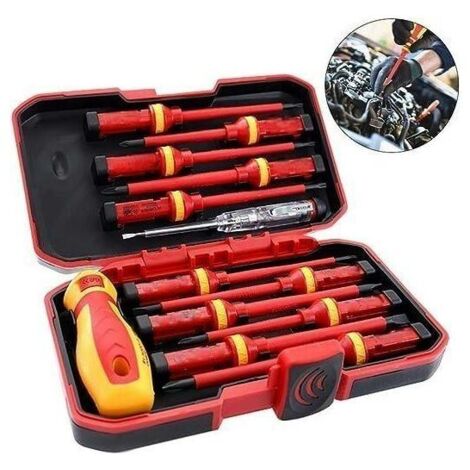 Cacciavite per elettricista isolato 1000V Set Punte magnetiche intercambiabili Kit di strumenti per riparazioni elettriche Scatola da 13 pezzi (1/5)