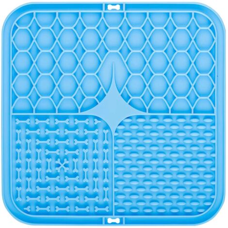 Tappetino per leccare i cani, tappetino per leccare i cani 20x20 cm con spatola in silicone, tappetino per leccare i gatti senza BPA con ventosa per il bagno, l'addestramento, la toelettatura (blu) (1/4)