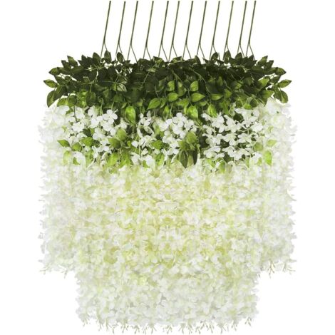 GABRIELLE 12 pezzi di fiori artificiali, glicine finto, piante artificiali sospese in plastica per matrimoni, feste in casa, ufficio, hotel, decorazione davanzale, bianco (110 cm)