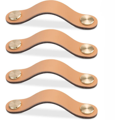 Confezione da 4 maniglie in pelle per mobili, maniglie per ante di mobili, pomelli per cassetti in pelle, maniglie vintage per mobili, cassettiera, cucina, bagno (cachi, distanza tra i fori 160 mm) (1/5)