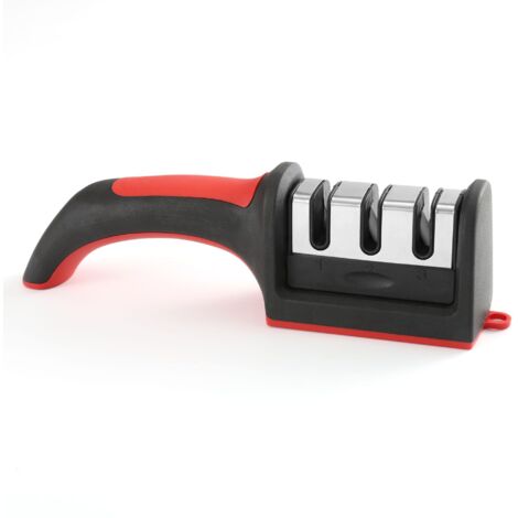 Affilacoltelli a 3 stadi – Affilacoltelli manuali professionali per coltelli da cucina in acciaio inossidabile e ceramica – Base antiscivolo, impugnatura ergonomica, affilatura sicura (1/5)