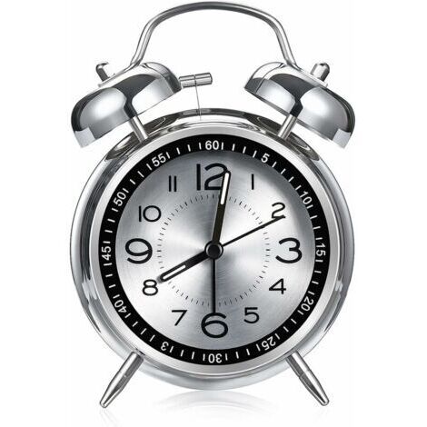Sveglia rumorosa per adulti con gravi problemi di sonno, sveglia in metallo da 4,5 pollici, superficie in alluminio silenziosa con luce, doppia suoneria (grigio) (1/4)