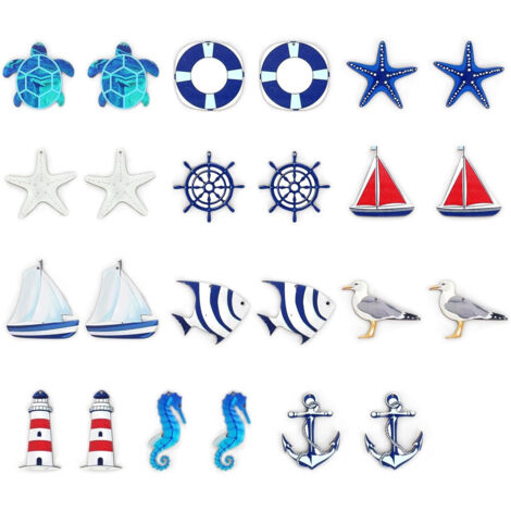 24 pezzi di ciondoli marittimi, decorazioni nautiche, kit di decorazioni marittime, stelle marine, barche, ancora, fari, pesci, alberi di cocco per mini reti da pesca, decorazioni da appendere alla pa (1/5)