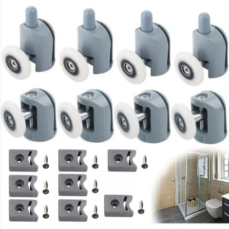 8 rulli per porte doccia scorrevoli, ruote per porte doccia, rulli per porte doccia da 25 mm, accessori per rulli doccia in nylon grigio, 4 superiori e 4 inferiori (1/5)