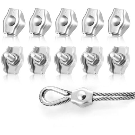 10 pezzi M2 Simplex Clips 304 in acciaio inossidabile Clip per cavi Morsetti per cavi metallici per stendibiancheria Vela parasole Appesa Patio Fisso (1/5)