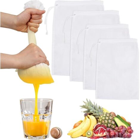pezzi di sacchetto filtro, garza alimentare, colino in tessuto bianco, nylon, sacchetto filtro per succhi di frutta e verdura, caffè, latte d'avena, latte vegetale (4 misure) (1/5)
