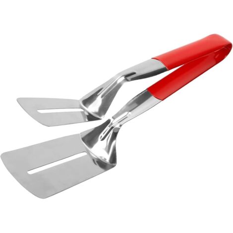 Pinze per friggere in acciaio inossidabile, funzione pala per bistecche, pesce, bocconcini di pollo, ecc. e barbecue, pinze per grigliare da cucina, 26 cm x 7 cm, 1 pezzo