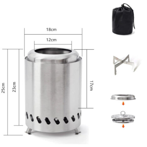 Braciere senza fumo 25x18 cm, braciere in acciaio inox, braciere portatile per patio con balcone, decorazione per patio e giardino, ideale per barbecue